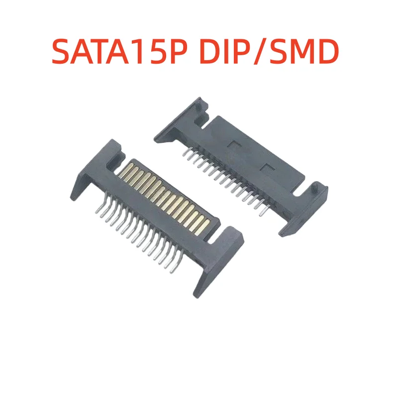 10pcs Sata 15 Pin 15P Single Row Straight Right Angle DIP Male Interface Socket Connector Adapter Port Hard Drive SMD/180 Degree