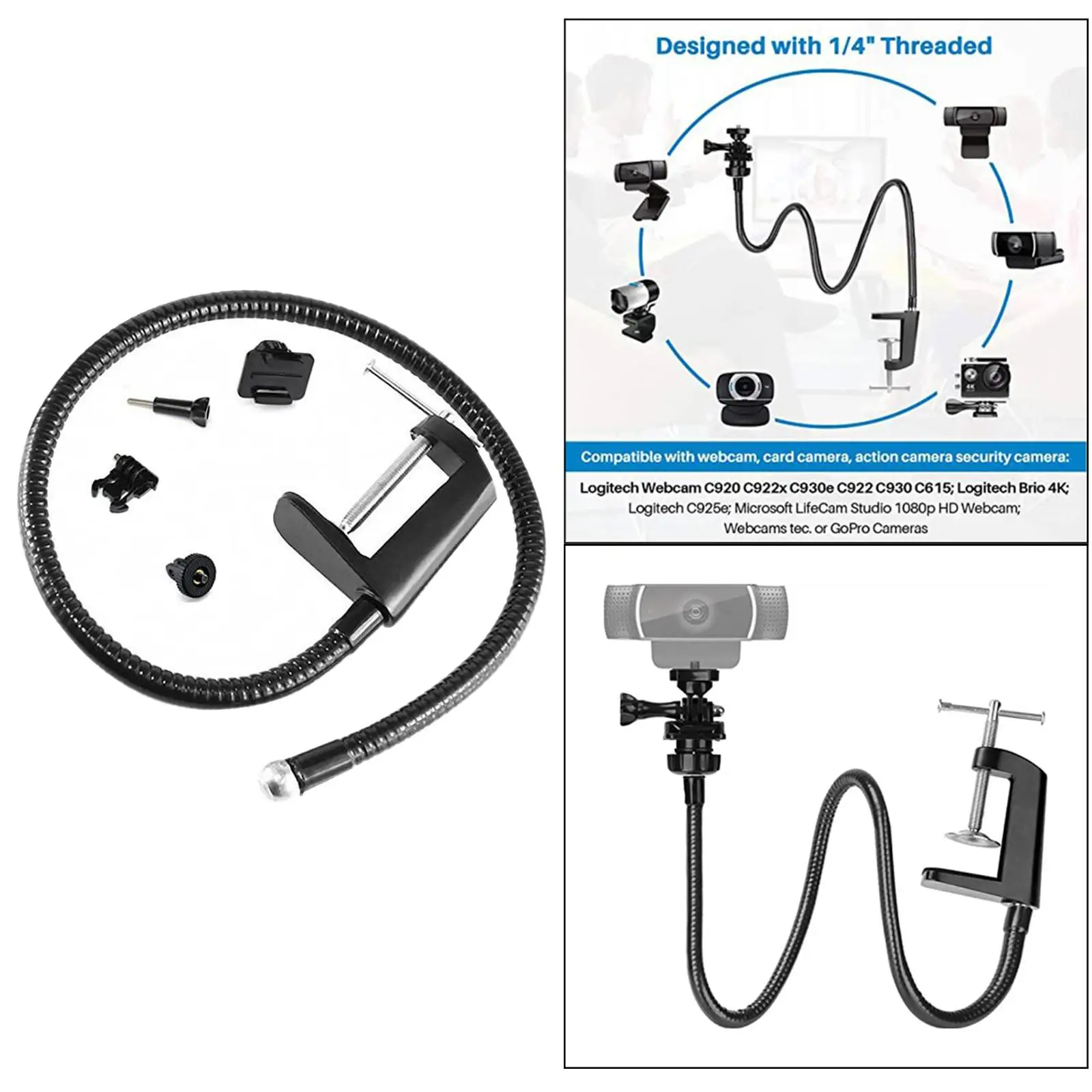 حامل كاميرا ويب قابل للتعديل، حامل كاميرا معقوفة، أنبوب 66 سم