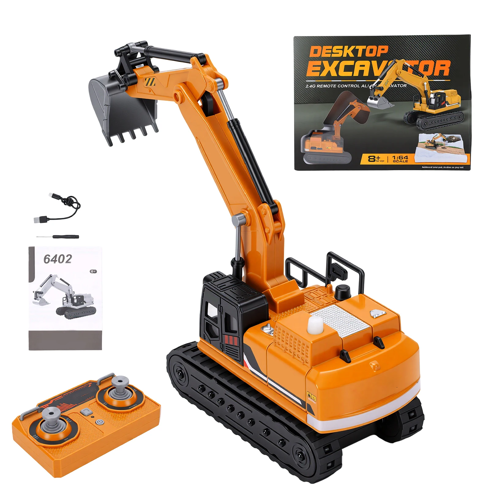 1:64 Scale Remote Control Excavator 2.4GHz RC Construction Vehicle with LED Lights and Sound RC Construction Vehicle