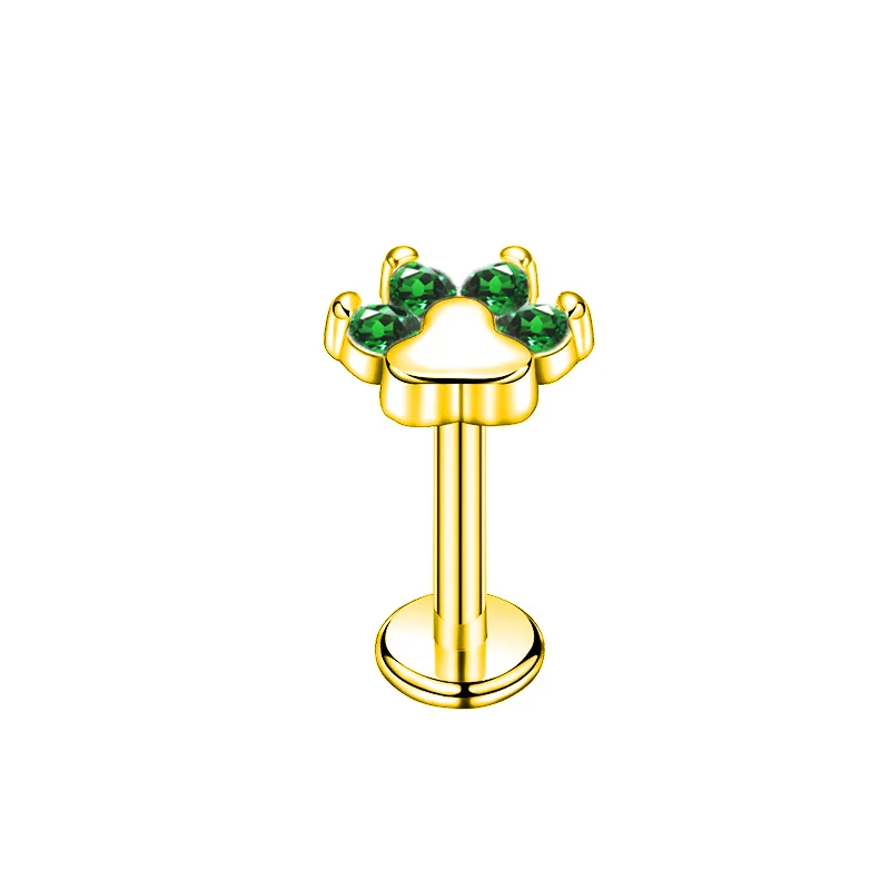 Tiny Cat's Paw Shape Internal Thread Labret Helix Piercing Cartilage CZ Stud  Earring  316L Stainlesss Tragus Piercing   Jewelry