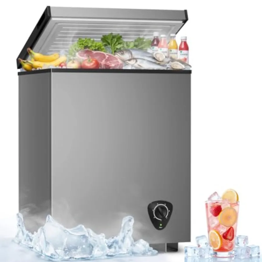 

Chest Freezer Compact Deep Freezer 7 Adjustable Temperature with Removable Basket 3.5 Cubic Feet Energy Saving Super Quiet for