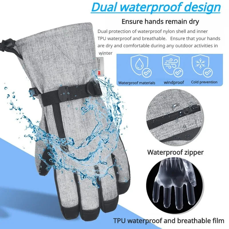 Thermo-wasserdichte Touchscreen-Handschuhe für Damen und Herren, winddicht, Plüsch, warm, Radfahren, Sport, Schnee, Snowboard, Skifahren, Outdoor