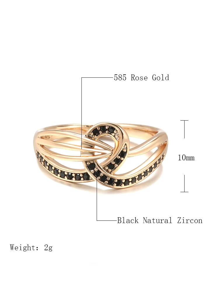 Kinel New 585 Rose Gold With Black Natural Zircon Ring Geometric Line Cross Wedding Rings for Women Fashion Vintage Jewelry