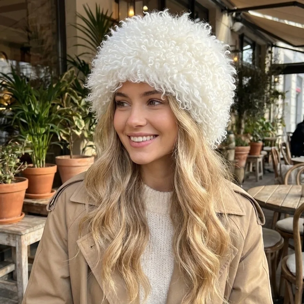 Retro Thick Warm Curly Faux Fur Bucket Hat Face Slimming Soft Fisherman Cap Polyester Plush Snow Hat Cold Weather