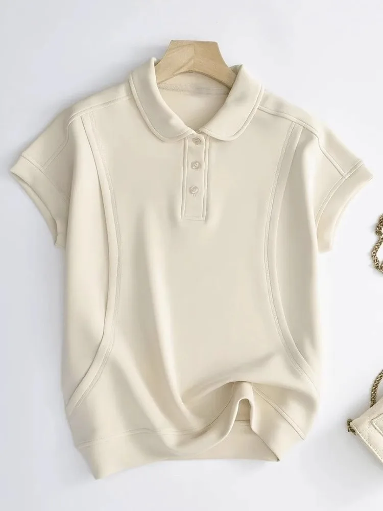 

Loose Casual Small ence T-irt Collar Top Versatile Color Lazy Sle Simple Faion ort Sve New Faion