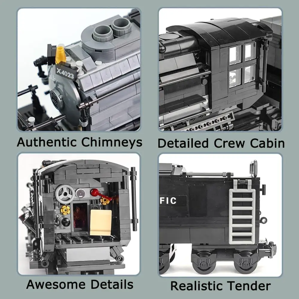 Kit de modèle de train de locomotive à vapeur BIGBOY de 1608 pièces avec pistes pour adolescents et adultes