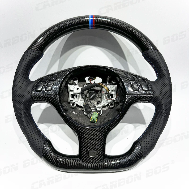 Made of real black carbon fiber perforated leather top-grade customized steering wheel suitable for BMW E46