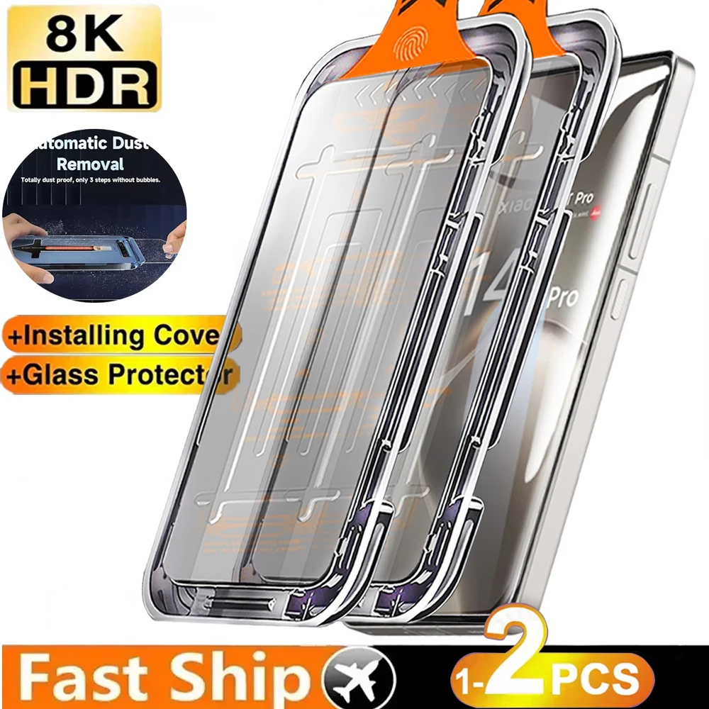 

1-2PCS 8K Oleophobic Coating Glass For Xiaomi MI 14T 13 12T Pro Screen Protector For MI 12T Pro 14 13 Dustproof Installation Box