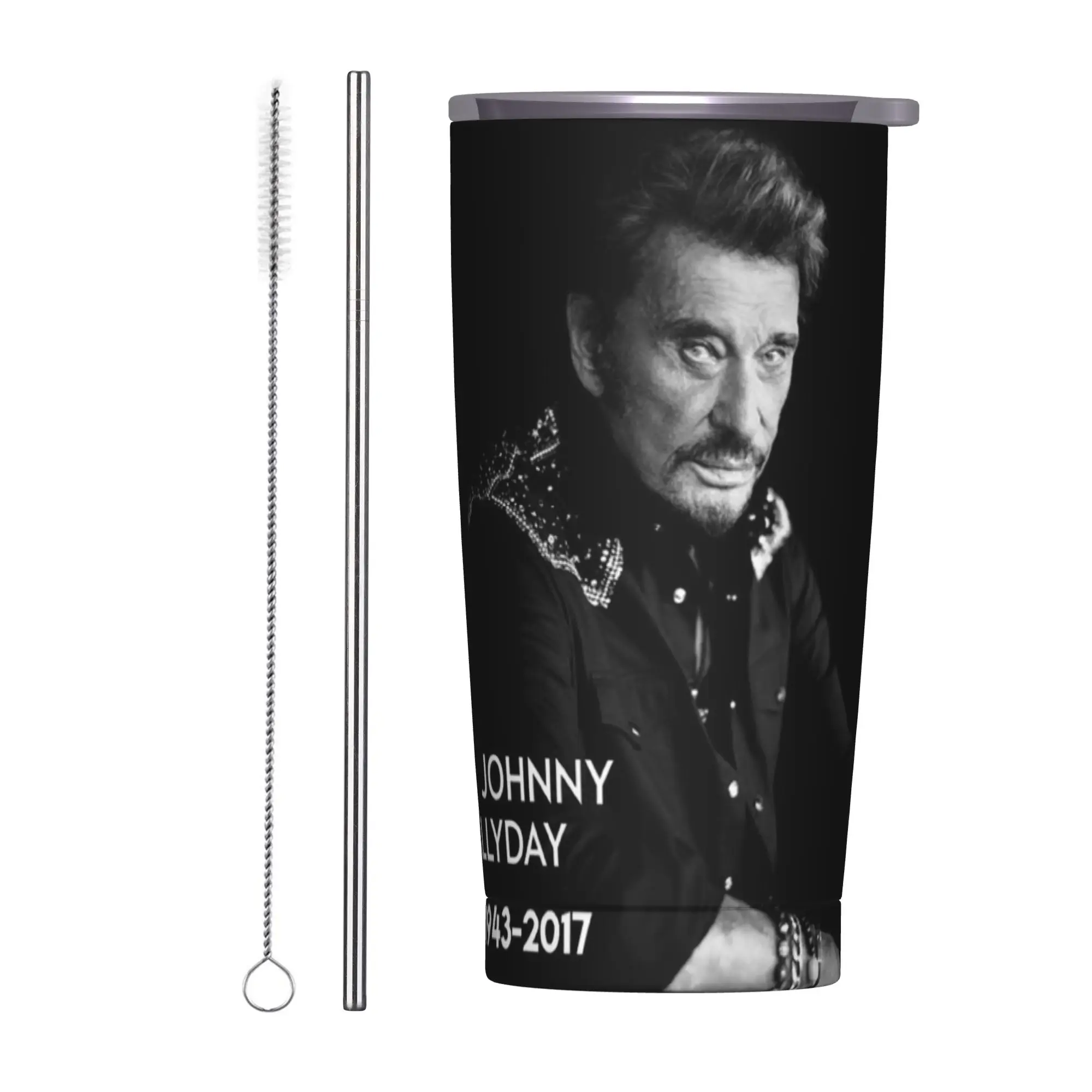 Johnny Hallyday Tumbler Vacuum Insulated Fashionable Coffee Cups Vacuum Flask Double Wall Mugs Water Bottle, 20oz