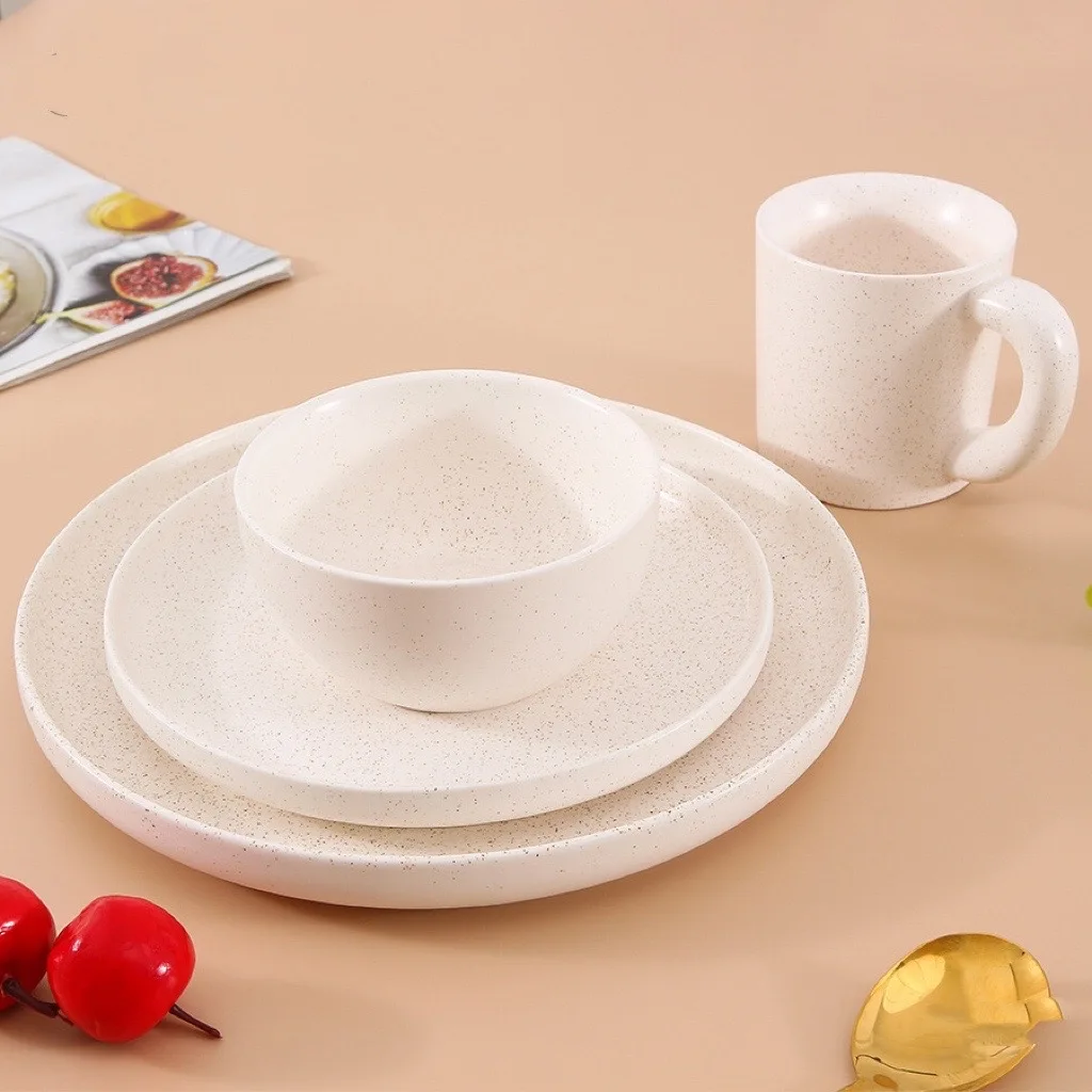 Nordic spray point ceramic tableware household round retro custom logo pattern ceramic tableware plate bowl cover