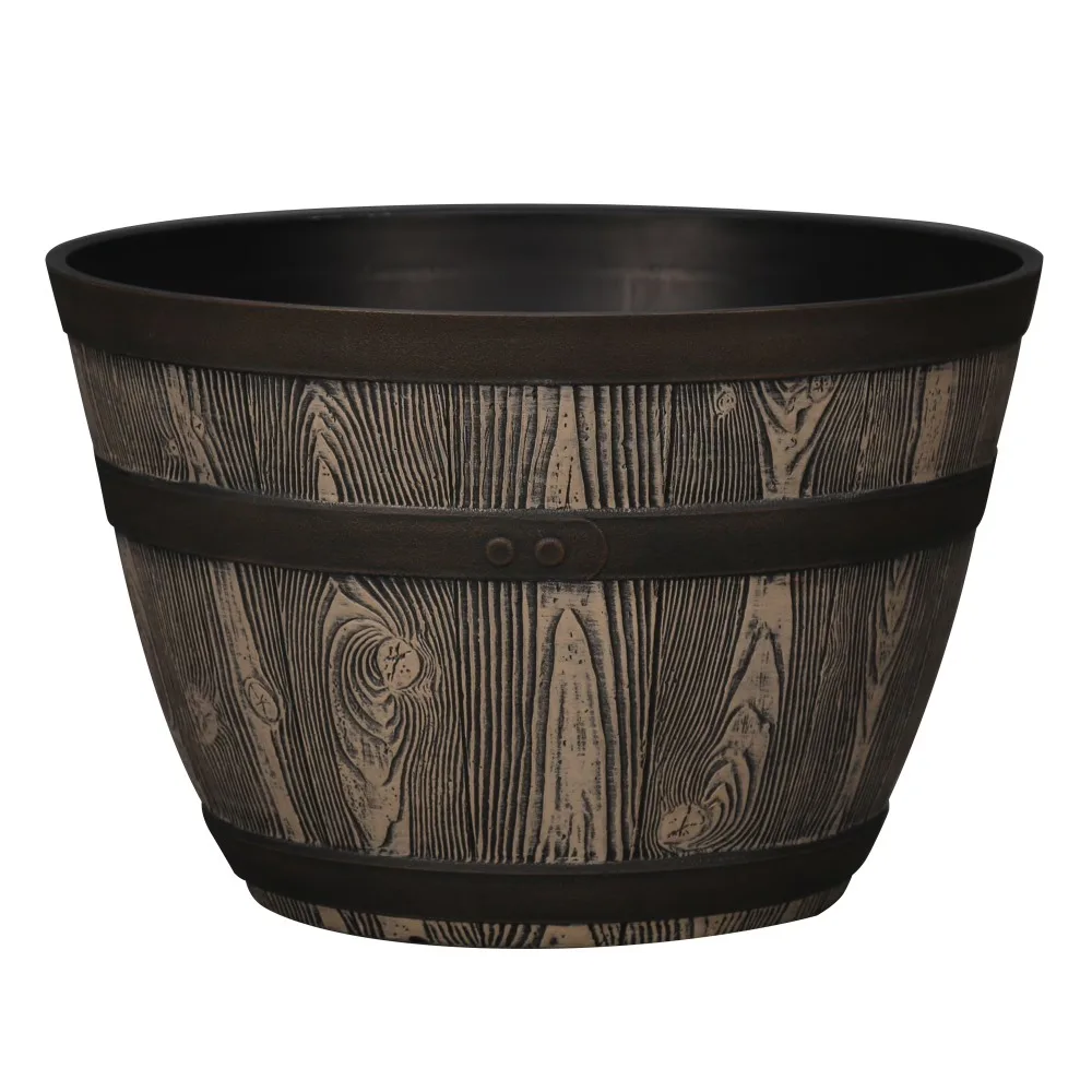 Large Whiskey Barrel Style Resin Planter Pot