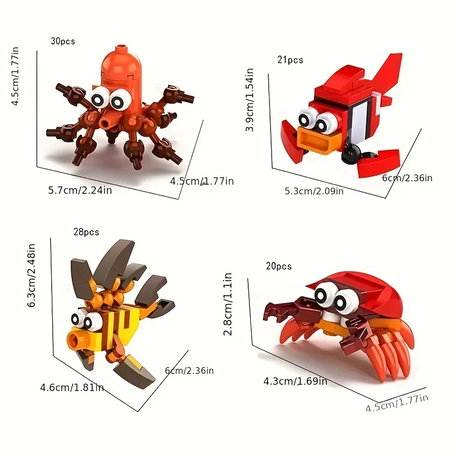 12 Marine Animal world series self-assembled building blocks Dolphin tuna octopus crab clownfish model table decoration