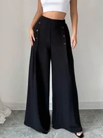 Pantalones de pierna ancha de cintura alta elegantes a la moda para mujer Primavera Verano pantalones largos atmosféricos de gran estilo