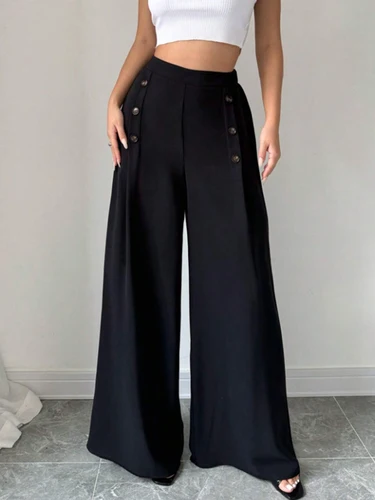 Pantalones de pierna ancha de cintura alta elegantes a la moda para mujer Primavera Verano pantalones largos atmosféricos de gran estilo