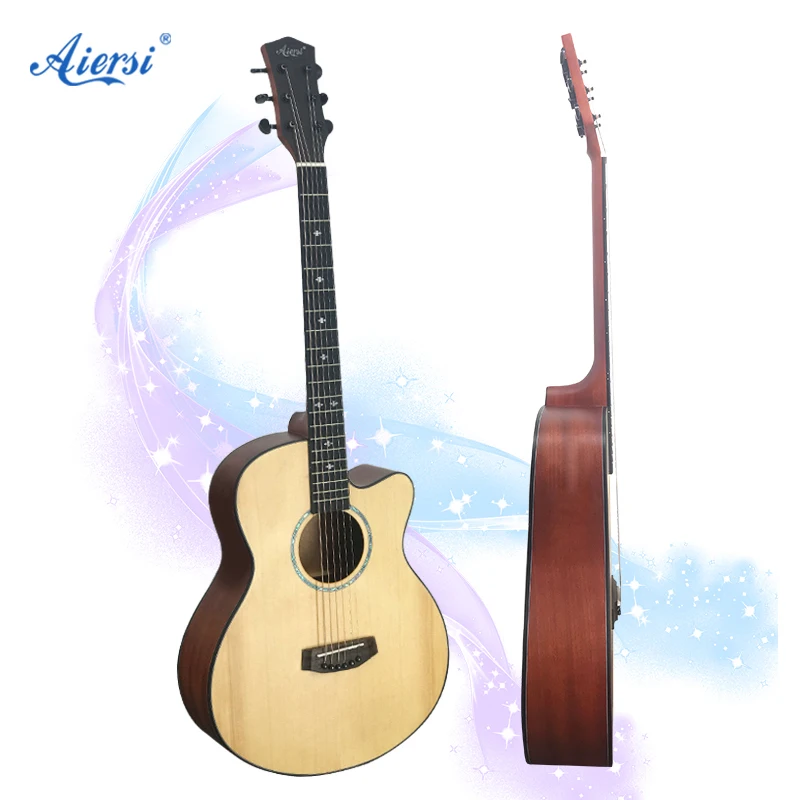 40 Inch OM Style Solid Top Steel String Acoustic Guitar With Padding Bag Tuner Capo