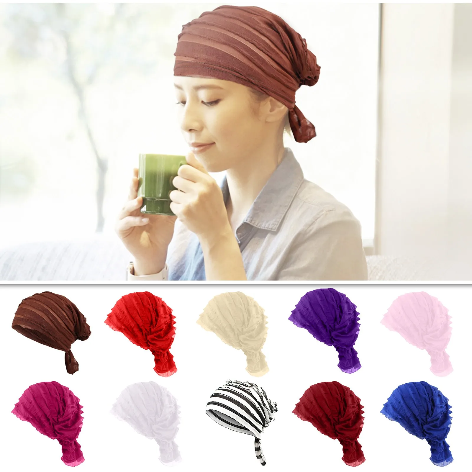 New Stretchy Turban Cap Chiffon Wrinkles Chemo Headwear Cover Wrap For Women Islamic Hijab Cap Abaya Hijabs