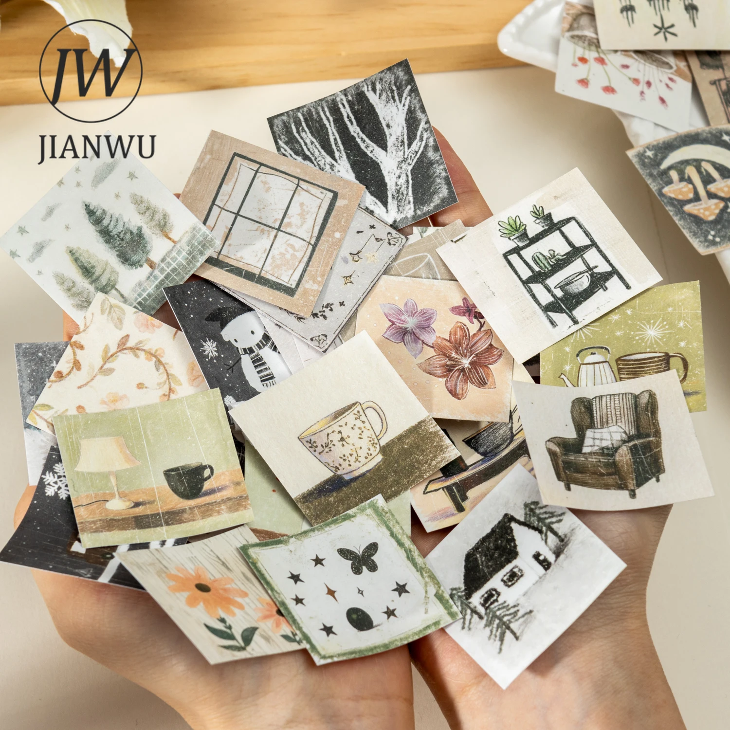 JIANWU Textured Trinkets Series Vintage Plant Flower Bottle Landscape Material Collage Sticker Book Creative Journal Stationery