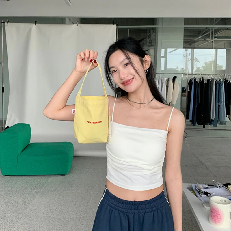 

Ladies' New Style Thin Shoulder Straps Pleated Beautiful Back Niche Outer Wear With Chest Pad Elastic Comfortable Sling
