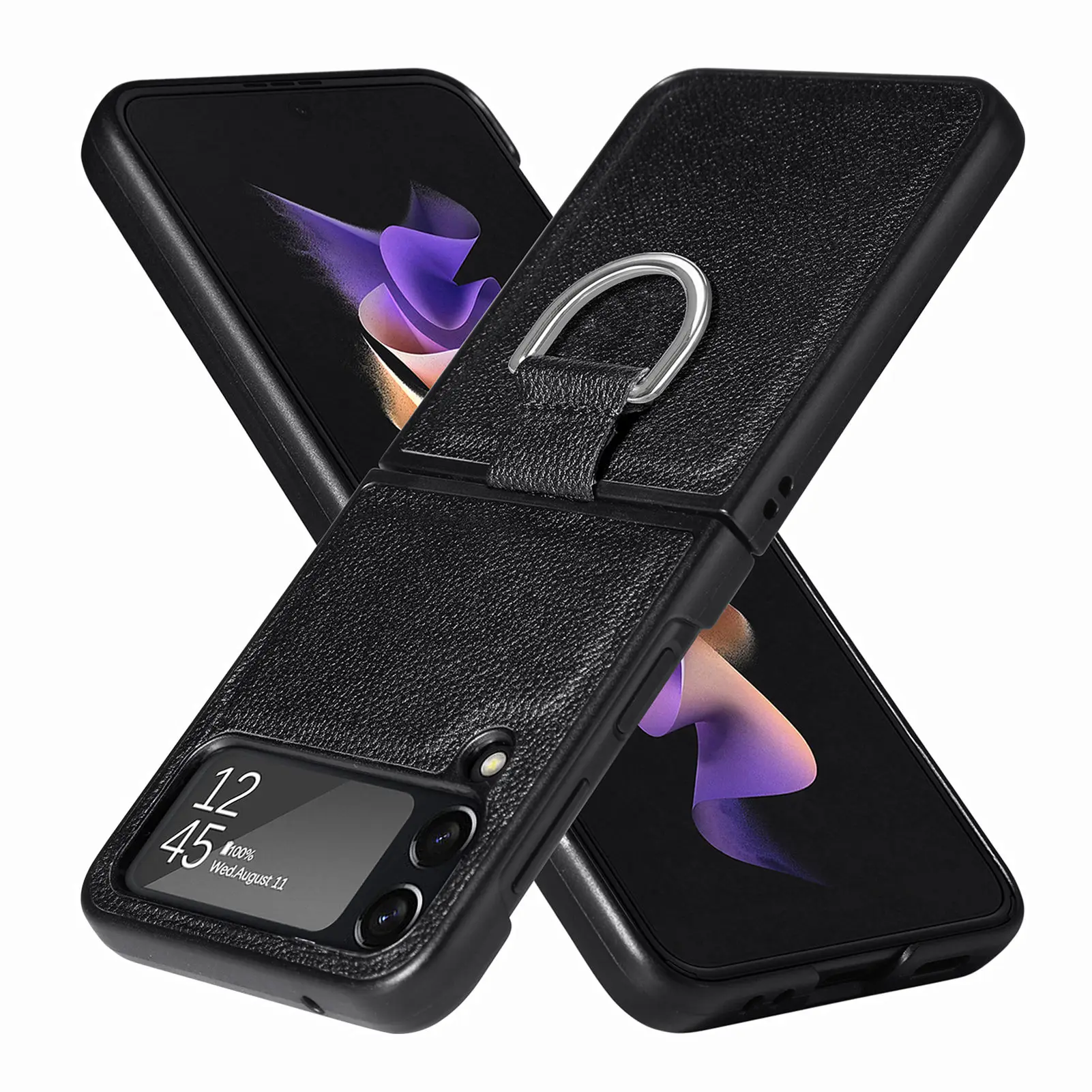 Slim Finger Ring Holder Leather Case for Samsung Galaxy Z flip7 FE Flip4 flip6 flip5 5G Flip 7 6 5 4 Flip3 Flip 3 Anti-Drop Bag