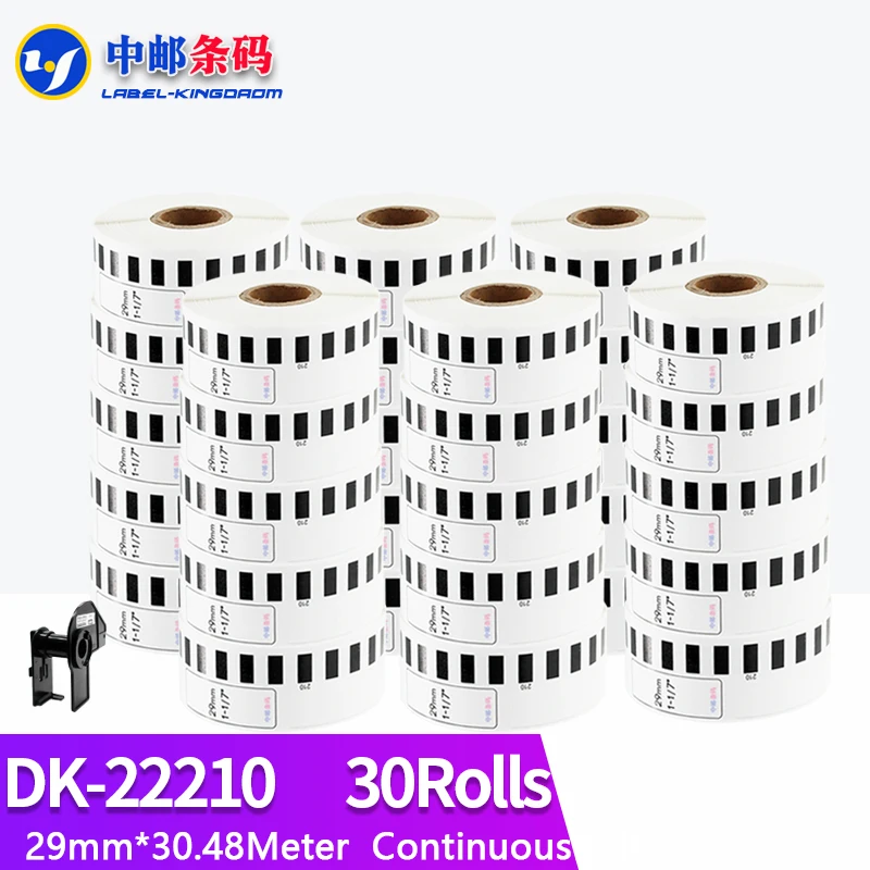 

30 Refill Rolls Generic DK-22210 Label 29mm*30.48M Continuous Compatible for Brother Thermal Printer White Paper DK22210 DK-2210