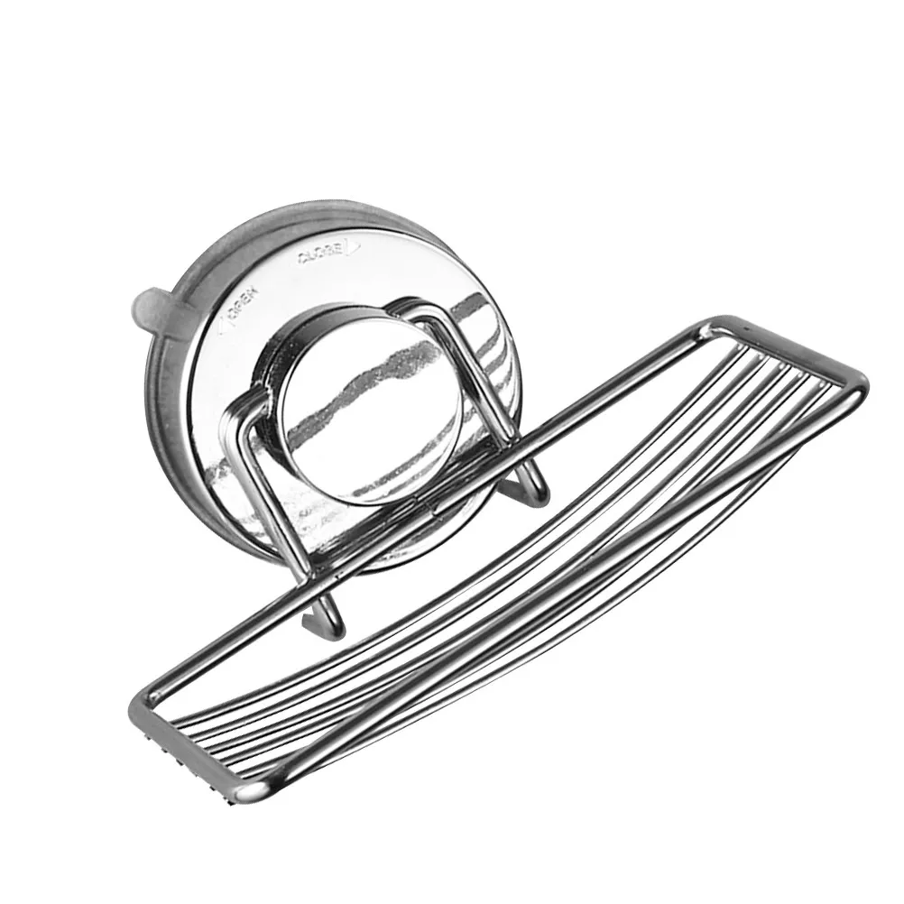 Punch-free Soap Dish Drain Rack Power-grip Suction Cup Soap Tray Holder Storage Soap Rack Container for Bath Shower (Silver) view 4