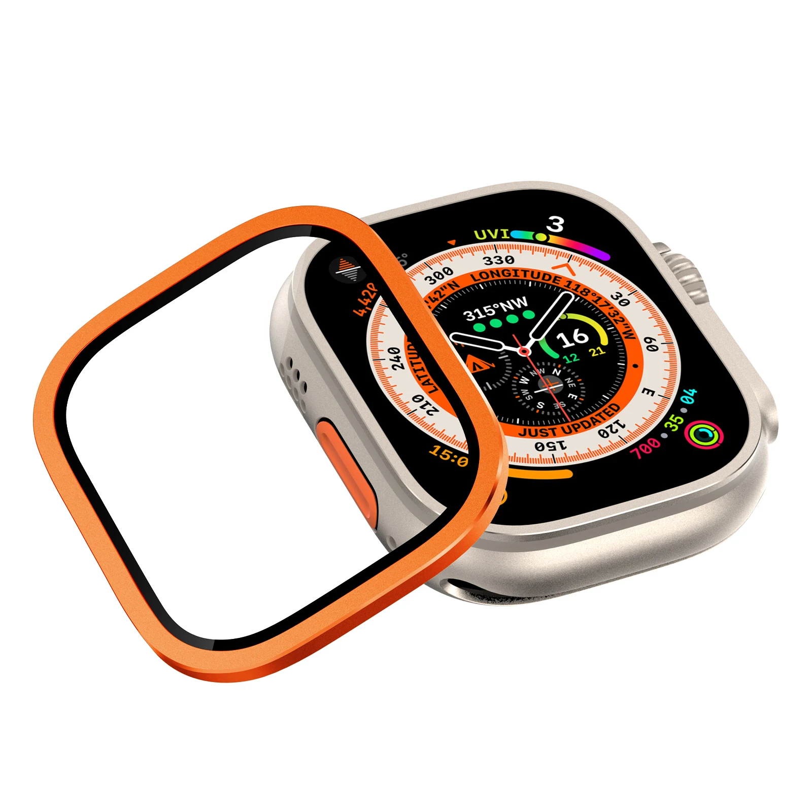 Apple Watch Ultra 49mm / Ultra 2 49mm ケース アルミニウム合金時計カバー 強化ガラスフィルム付き - オレンジ