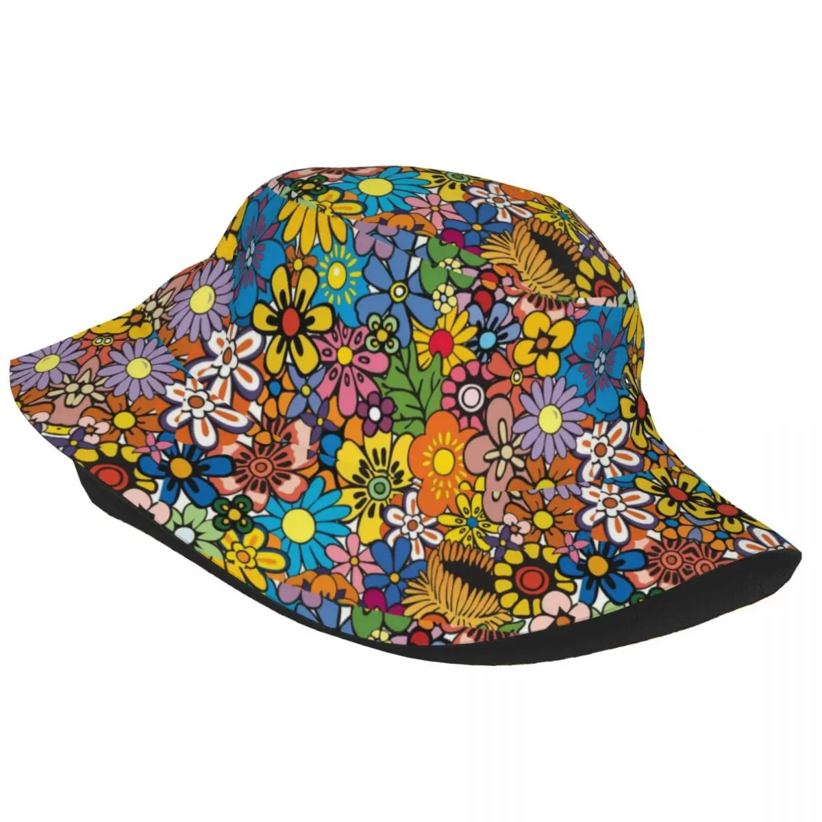 Custom Retro Hippie Flower Daisy Pattern Bucket Hat Women Men Fashion Summer Beach Sun Fisherman Cap