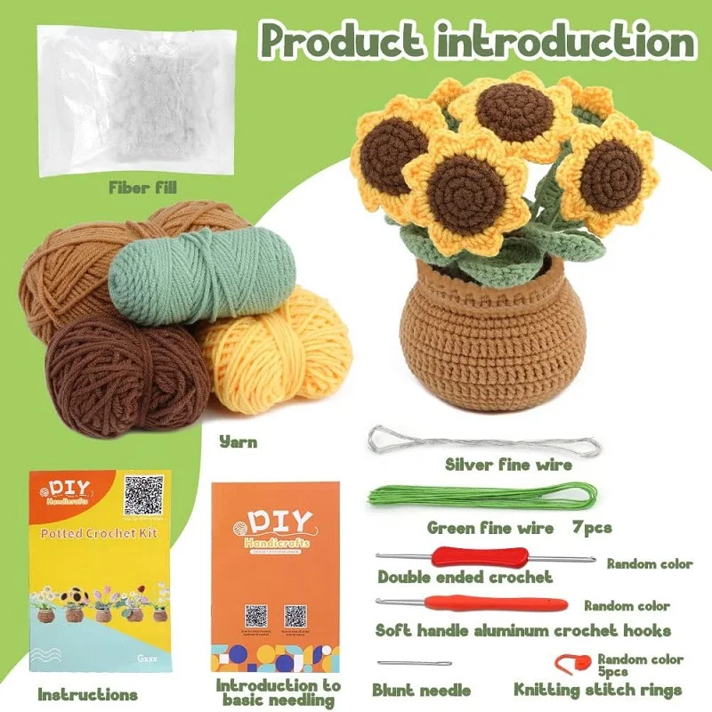 Flower Crochet Kit for Beginners Crochet Starter Kit for Complete Beginners Adults Crocheting Knitting Kit with Tutorials