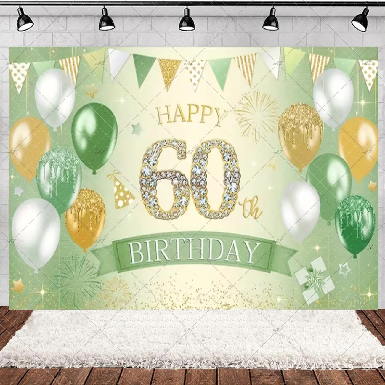 Sparkling Glittery Gold 60th Birthday Party Decorations Rose Gold Balloon Diamond Number Backdrop  Photography Background Gifts - view 3