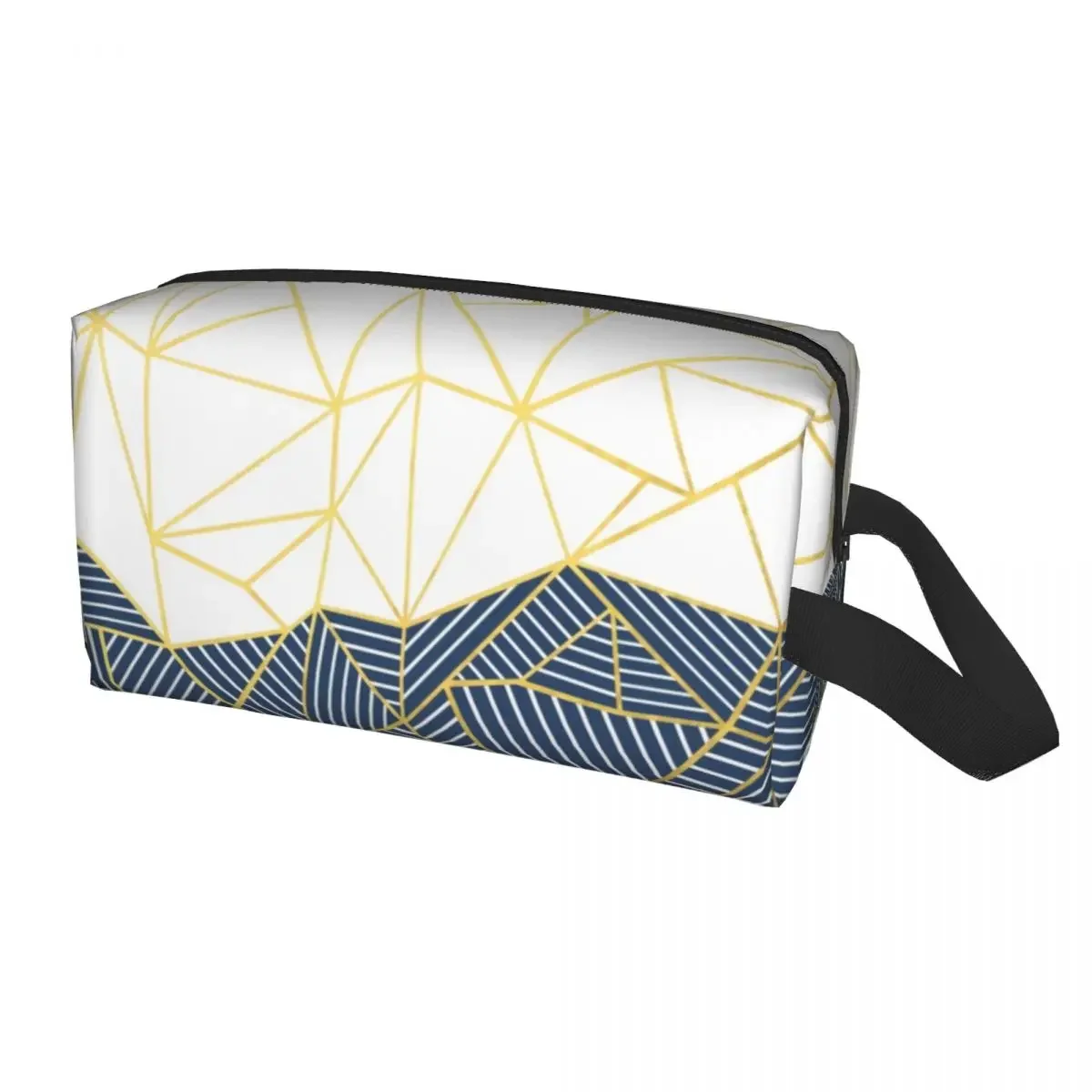 Custom Travel Abstract Lines Navy And Gold Toiletry Bag Kawaii Makeup Cosmetic Organizer for Women Beauty Storage Dopp Kit Box image 2