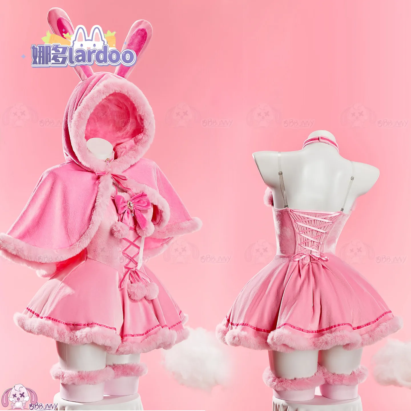 Original Cute Plush Bunny Cloak Set, Pink & Blue Available, Loungewear Outfit for Christmas Halloween Cosplay Costume - view 5