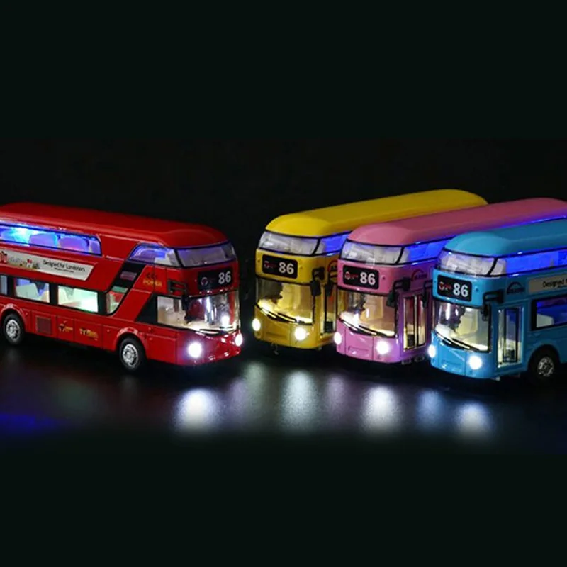 Diecast London Bus Dubbeldekker Bus Licht & Muziek Open Deur Ontwerp Metalen Legering Bus Ontwerp Voor Londenaren Speelgoed Voor Kinderen