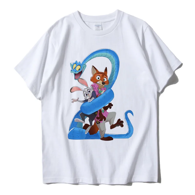 ديزني كريزي نيو زوتوبيا جوديث نيك كارتون مطبوعة أزياء زوجين تي شيرت فضفاض كبير الطبعة الكورية قصيرة الأكمام أعلى #1