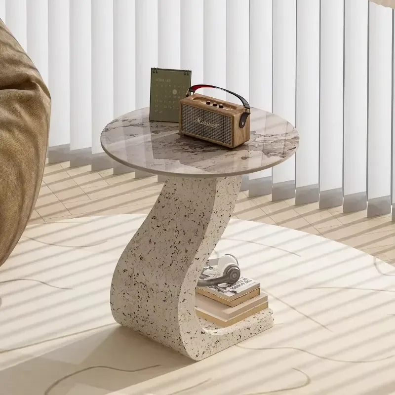 for Home Small Coffee Table Round End Tables Furniture Modern Rock Slab Light Luxury Creative Side Table Seating Living Room