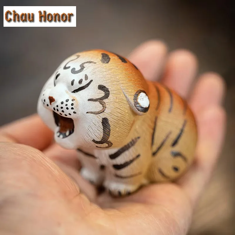 Creative Purple Clay Fingertip Tea Pets Small Lovely Tiger Statue Ornament Handmade Sculpture Crafts Home Tea Set Decoration Art