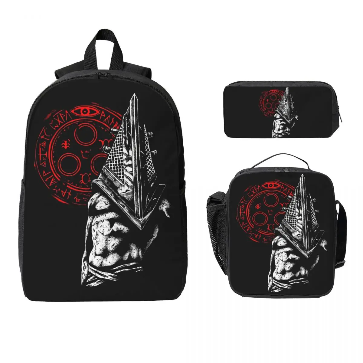 Chain Link And Fog Silent Hill Game Backpack BookBag School Bag Computer Shoulder Bags 3ps Insulated Lunch Bag Pencil Case