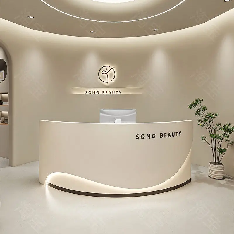 Nordic Cream Style Beauty Salon Cashier Desk Modern Design Nail Salon Clothing Store Reception Counter Office Furniture FYRD