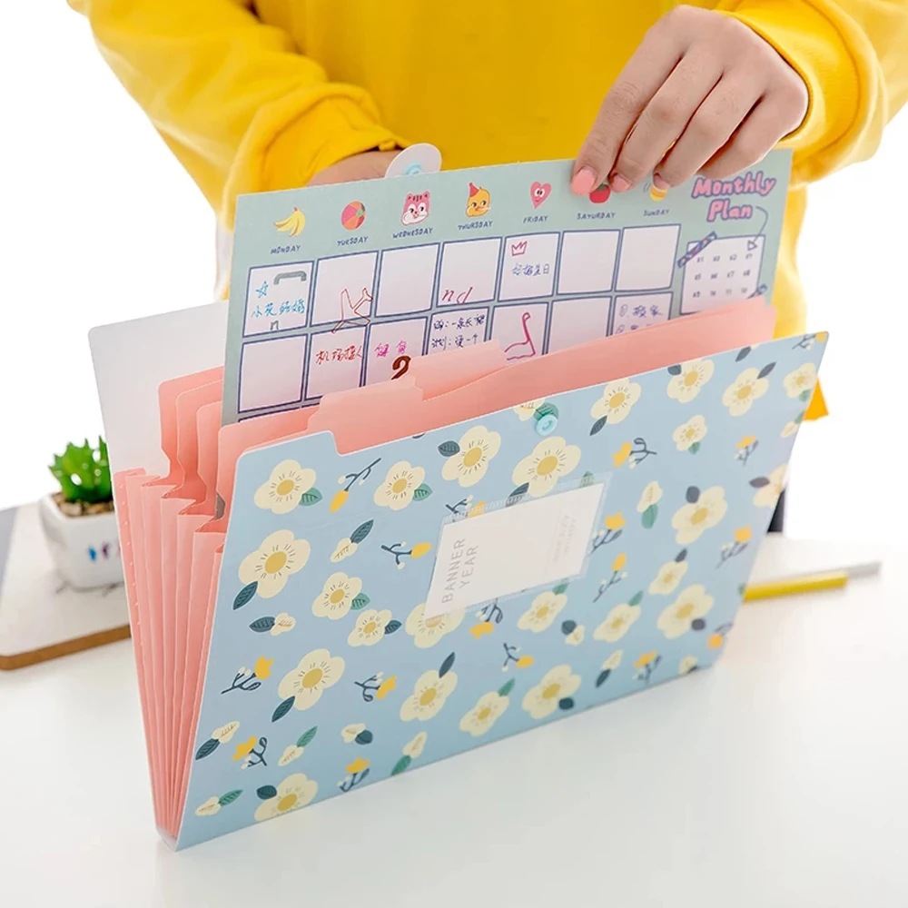 Multi-Function File Holder 5 Pockets A4 Size File Organizer Floral File Folders File Folder Accordion Folder Document Organizer