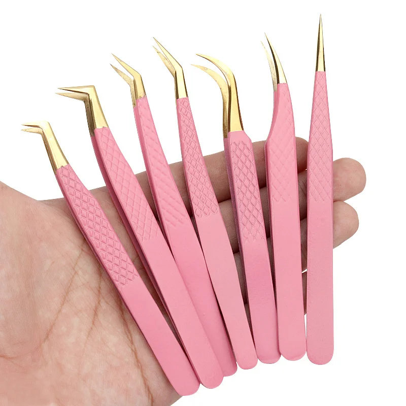 1Pc Eyelash Tweezers Stainless Steel Anti-static Non-magnetic Professional Print 3D LashesTweezer Support customization