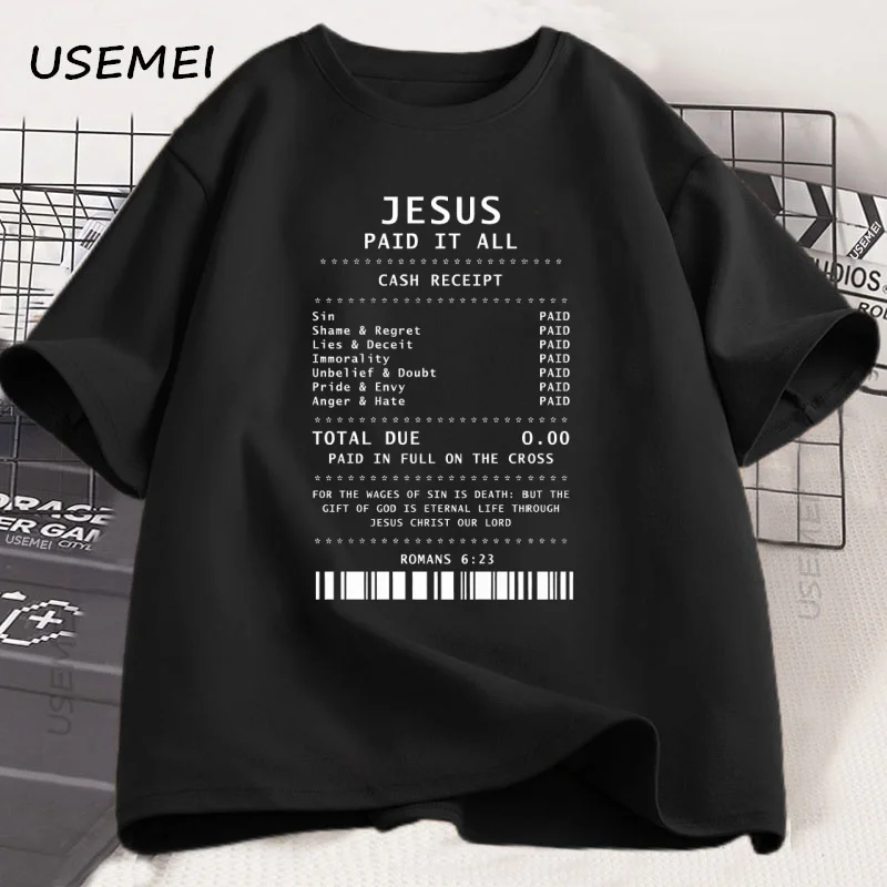 Jesus Paid It All T Shirt Christian T-Shirt Jesus Loves Me Tshirt Trendy Faith Religious Tees Men Women Cotton Loose Clothes