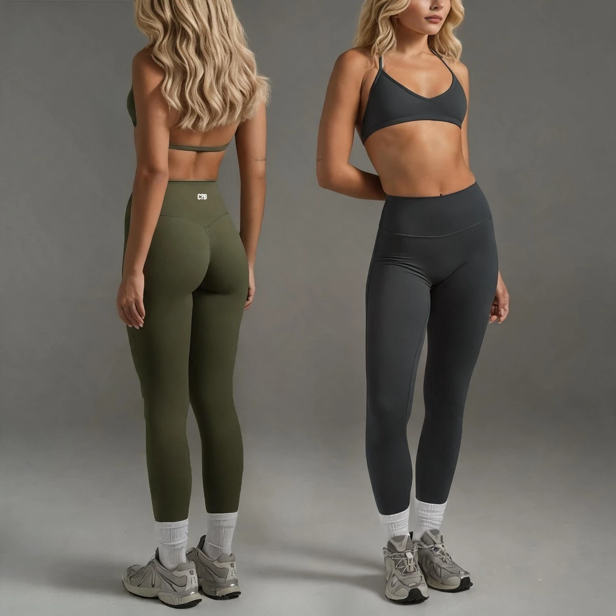 CS+B Women Halter Sports Bra High Waist Yoga Leggings Biker Shorts Naked Feel Tummy Control Gym Pilates Workout Activewear Set