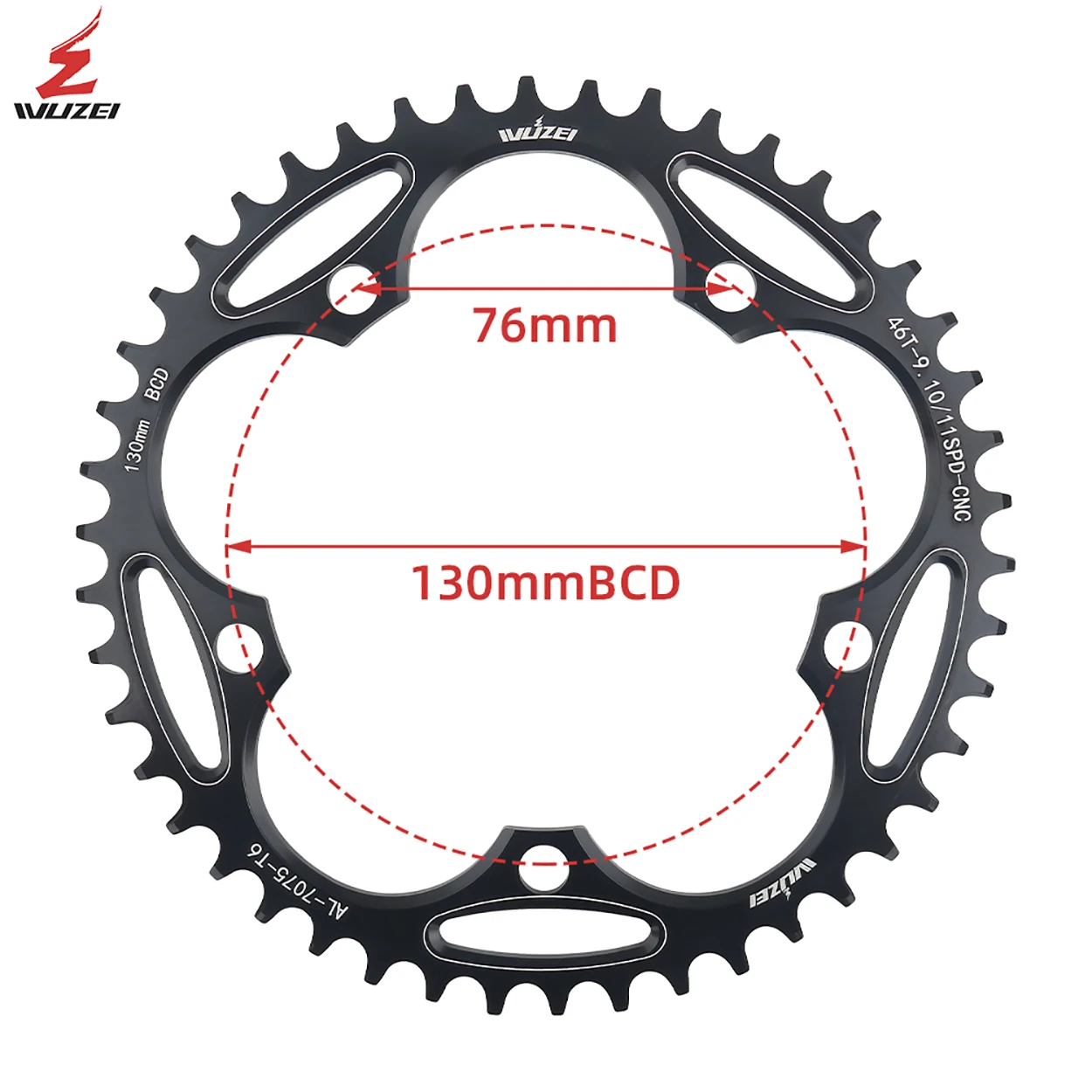 WUZEI 130BCD Chainring Road Bike Sprocket 38T 40T 42T 44T 46T 48T 50T 52T 5 Bolts AL7075 130 BCD Crowns Bicycle Narrow Wide Star