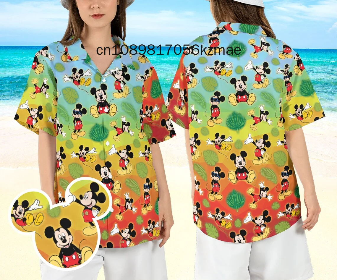 

Mickey Mouse Tropical Hawaiian Shirt Disney Inspired Men's Button Down Short-Sleeved Shirt Fashion Beach Short Sleeve T-Shirt