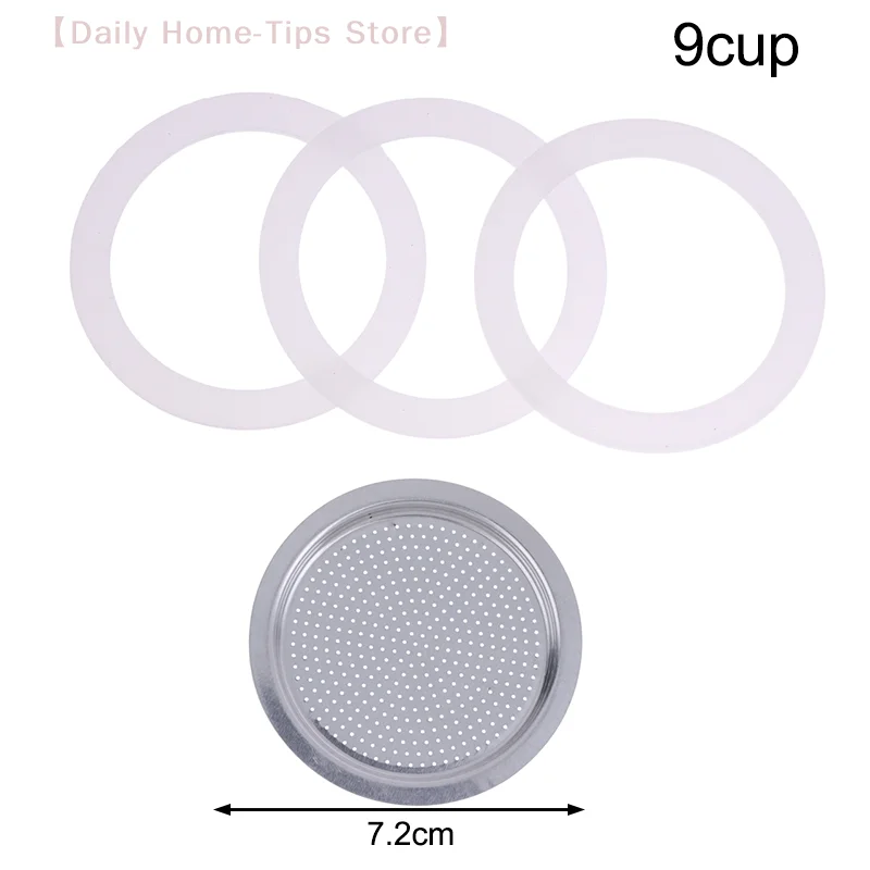 2025 New1 Set (3Pcs Silicone Gaskets & 1Pc Aluminum Filter) Coffee Machine Pot Bottle Replacement Compatible with 3/6/9/12 Cup