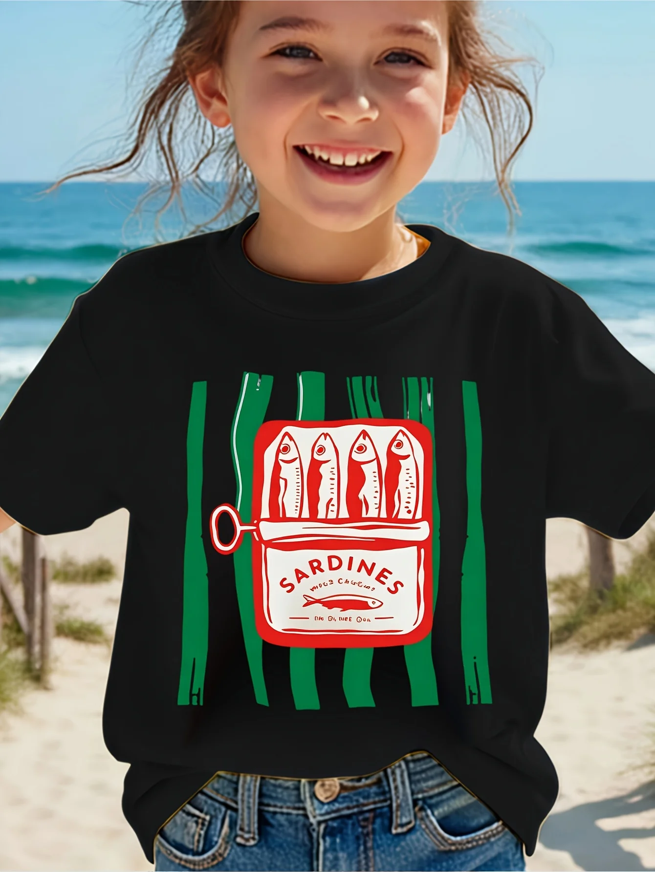 Kids Vintage Sardine Can Fish Graphic Tee Boys Girls Family Matching Short Sleeve Retro Seafood Casual Daily Party T Shirt