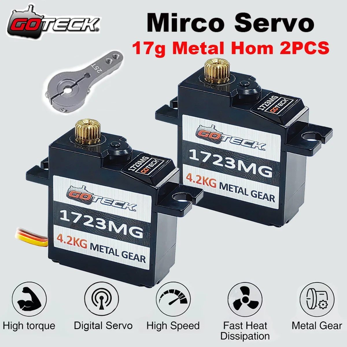 GOTECK 2g 4,3g 5g 9g 17g Digitalservo mit Vollmetallgetriebe für RC-Auto, Boot, Starrflügel und Flugzeug oder Roboter