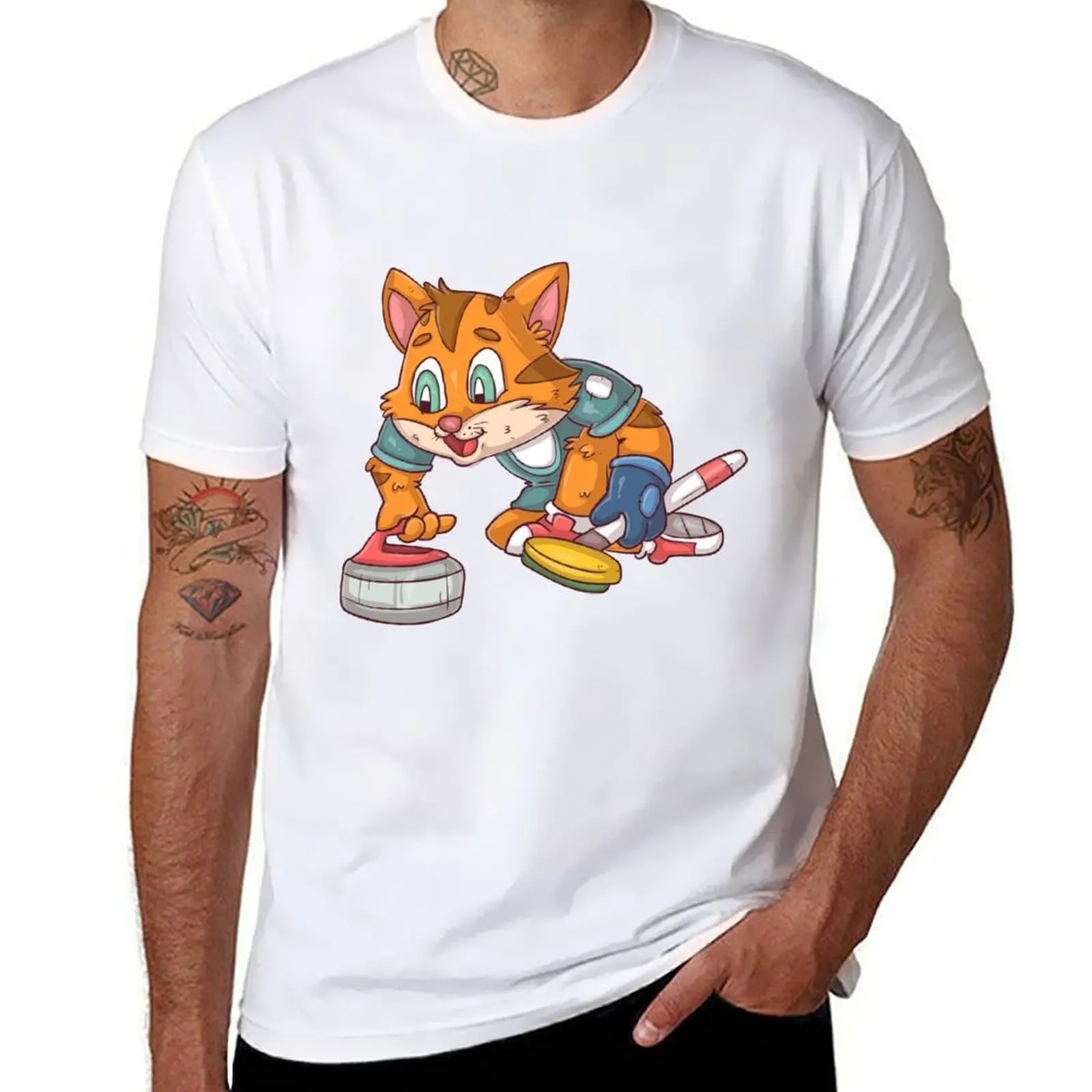 

Curling cat T-Shirt t shirt personalised t shirt man cotton T-Shirt