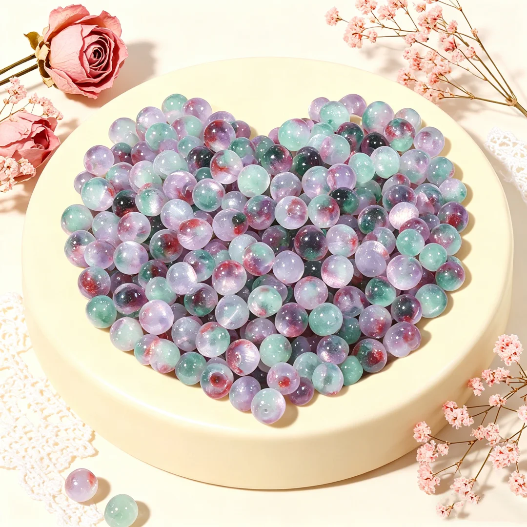 

4mm Dual Color Gradient Brushed Cat Eye Glass Beads Bright White Core round Beads for DIY Bracelet Necklace Accessories