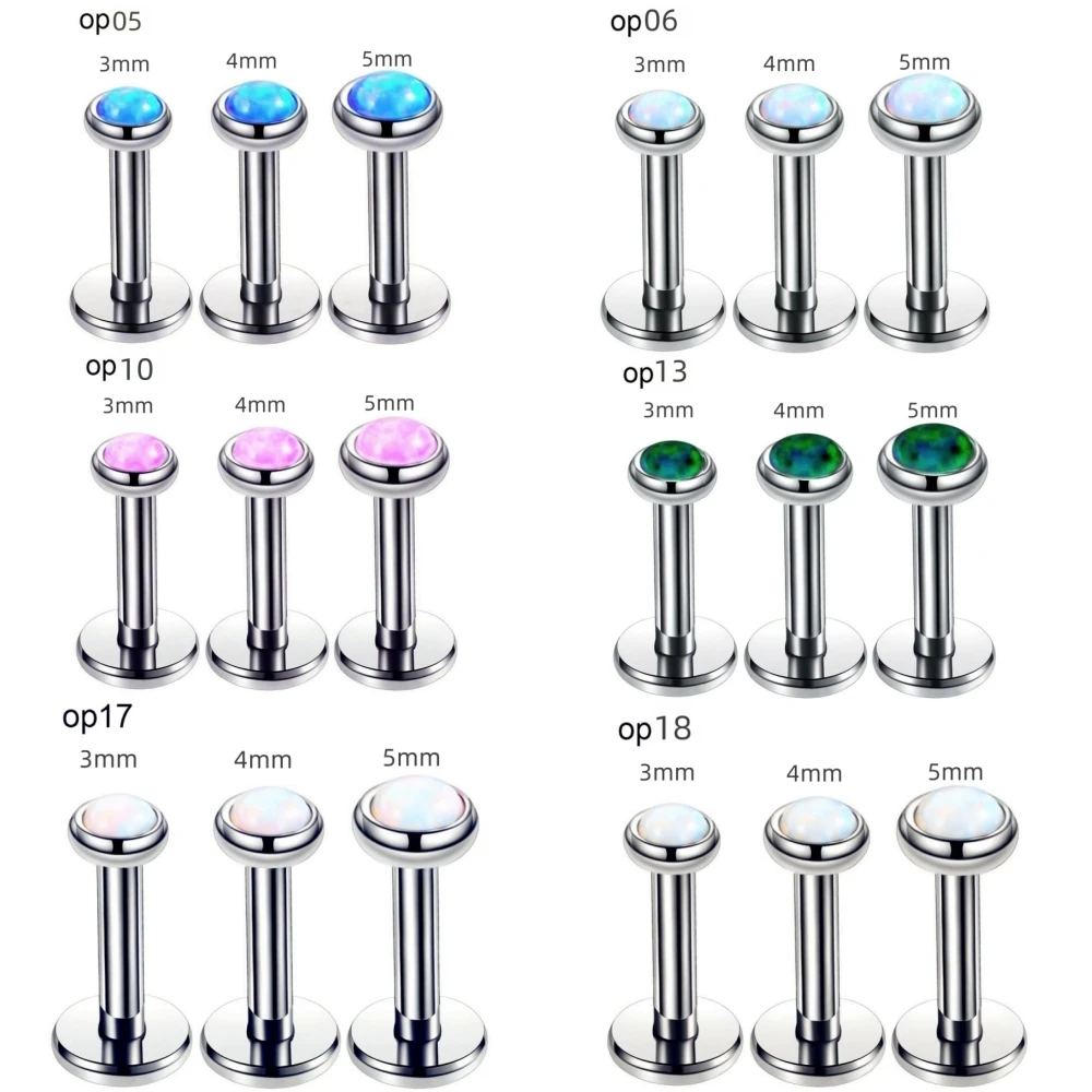 3pc Internally Threaded Stud Labret Ring 3/4/5mm Opal Steel 6/8/10/12mm Bar Tragus Helix Ear Monroe Lip Piercing Set