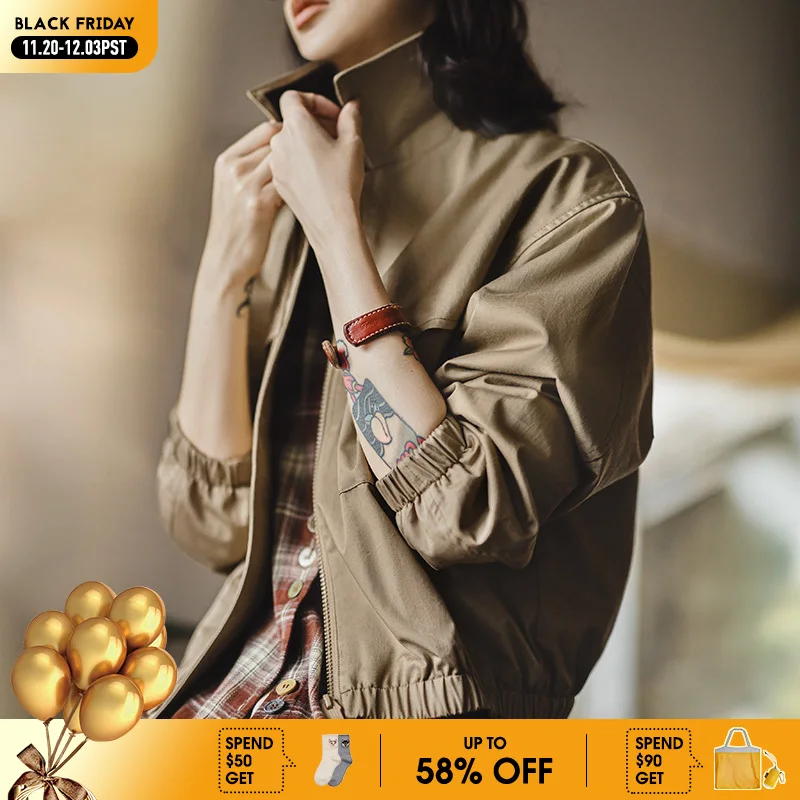 

Maden Women’s Vintage Barn Jacket Corduroy turn-down Collar Short Cotton Workwear Hunting Casual Khaki Loose Fit Coat